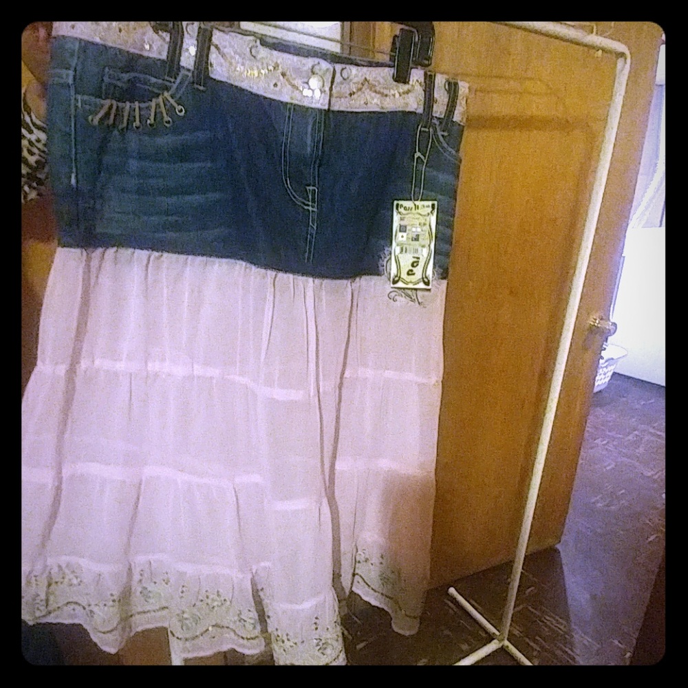 Blue mean and pink sheer skirt with sequences